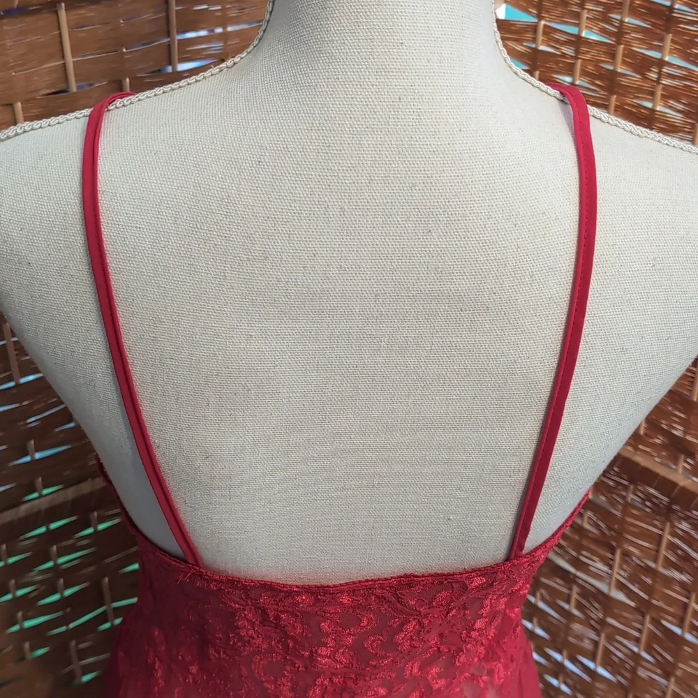Vintage Y2K Cinema Etoile Red Lace Chemise Slip Dress Nightgown Medium - Picture 5 of 6